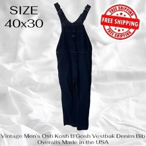 VTG Osh Kosh B'Gosh Vestbak Denim Bib Overalls Made in USA 40x30 FREE SHIPPING